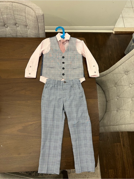 next Other - next Boys Gray Plaid Vest & Trousers with Pink Shirt